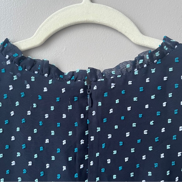 Loft Outlet Dress Women's 8 New NWT Navy Blue Tufted Swiss Dots Midi Ruffles - Picture 11 of 12